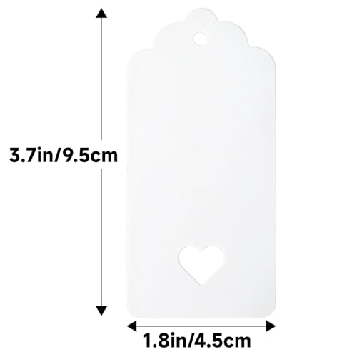 G2PLUS Gift Tags with String, 100PCS Hollow Heart Gift Tags, 3.7x1.8 in Blank Label Hang Tag, Heart Wedding Favors Tag, White Paper Hangtags for Valentine's, Mother's Day, Christmas Party Favors - Image 2