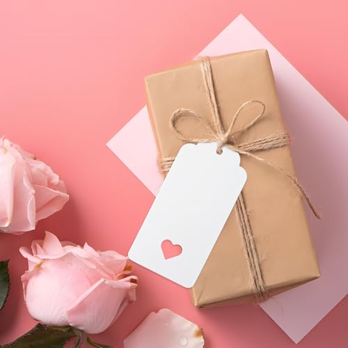 G2PLUS Gift Tags with String, 100PCS Hollow Heart Gift Tags, 3.7x1.8 in Blank Label Hang Tag, Heart Wedding Favors Tag, White Paper Hangtags for Valentine's, Mother's Day, Christmas Party Favors - Image 4