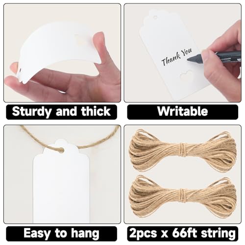 G2PLUS Gift Tags with String, 100PCS Hollow Heart Gift Tags, 3.7x1.8 in Blank Label Hang Tag, Heart Wedding Favors Tag, White Paper Hangtags for Valentine's, Mother's Day, Christmas Party Favors - Image 3