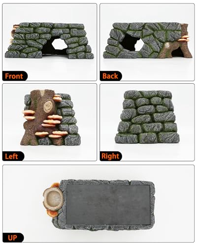 REPTITRIP 3 in 1 Bearded Dragon Basking Platform, Reptile Habitat Cave Hideout with Food Bowl, Aquarium & Terrarium Decor Accessories for Lizard Snake Gecko Turtle - Image 4