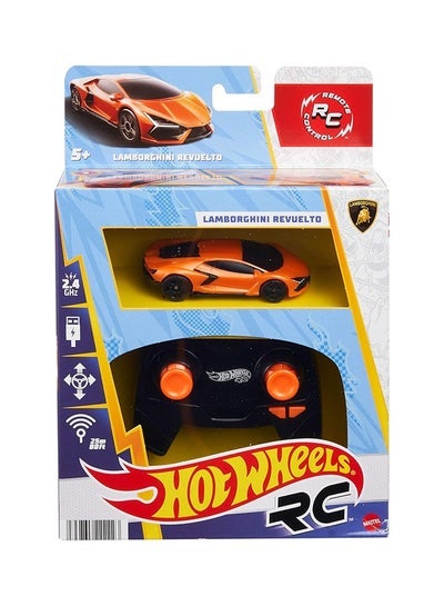 Hot Wheels سيارة لعبة RC، لامبورغيني ريفولت عن بعد مقياس 1:64، إعادة شحن بكابل USB، سباقات وحركات على المسار وخارجه مع تعزيز التيربو - Image 3