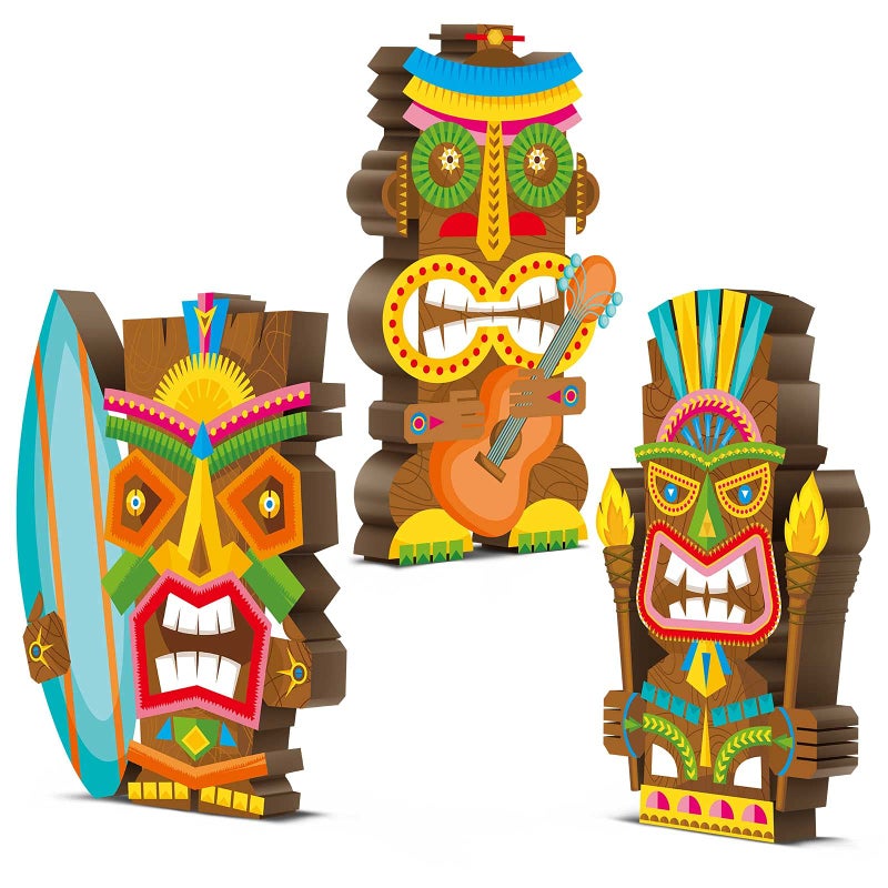 Blulu 3 Pcs Tiki Party Decor Hawaiian Luau Party Decorations Tropical Aloha Wooden Bar Table Sign Colorful Farmhouse Tiki Centerpieces for Table Summer Welcome HousewarmingClassic787 Inch