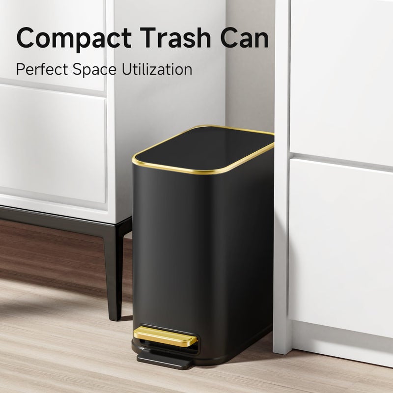TIPGO Small Bathroom Trash Can with Lid Soft Close, Step Pedal, 5 Liter / 1.3 Gallon Stainless Steel Trash Bin, Slim Garbage Cans for Toilet, Office, Bedroom (Black) - Image 2
