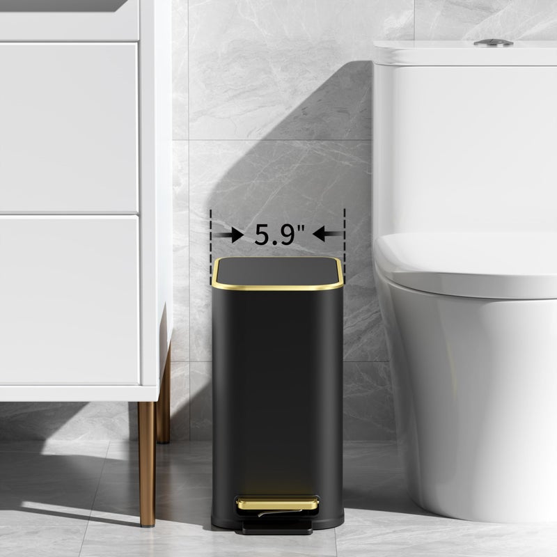 TIPGO Small Bathroom Trash Can with Lid Soft Close, Step Pedal, 5 Liter / 1.3 Gallon Stainless Steel Trash Bin, Slim Garbage Cans for Toilet, Office, Bedroom (Black) - Image 4