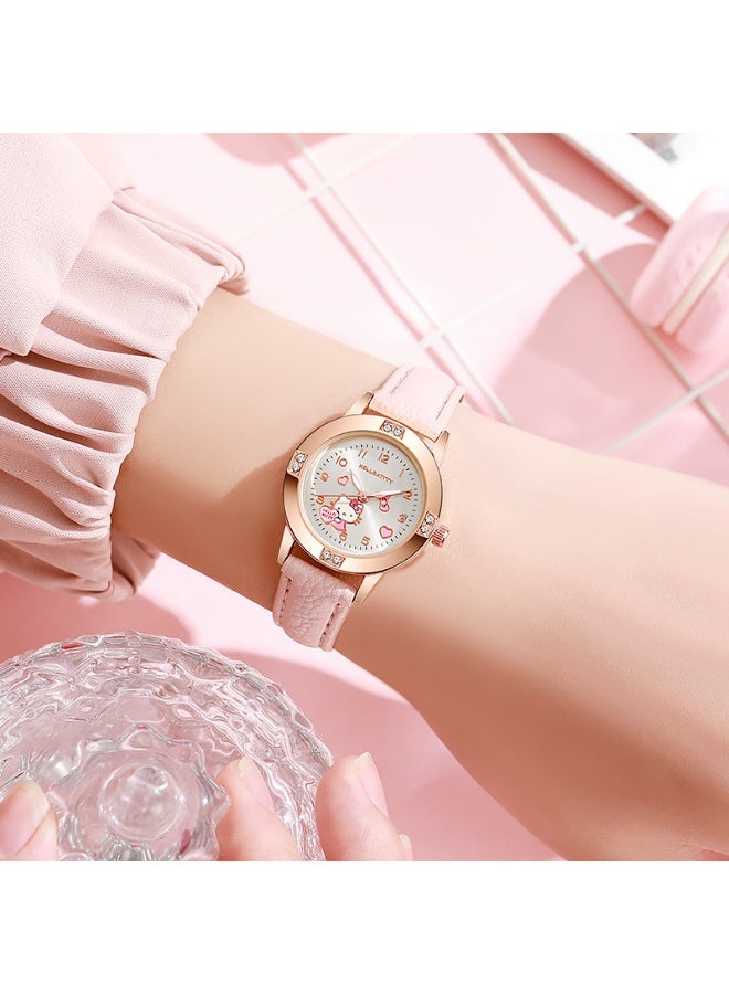 Hello Kitty 2 PCS Hello Kitty Watch Gifts Set with Bracelet Pink for Lady Female Girls Minimalist Slim Thin Casual Dress Analog Quartz Wrist Watches - Image 3