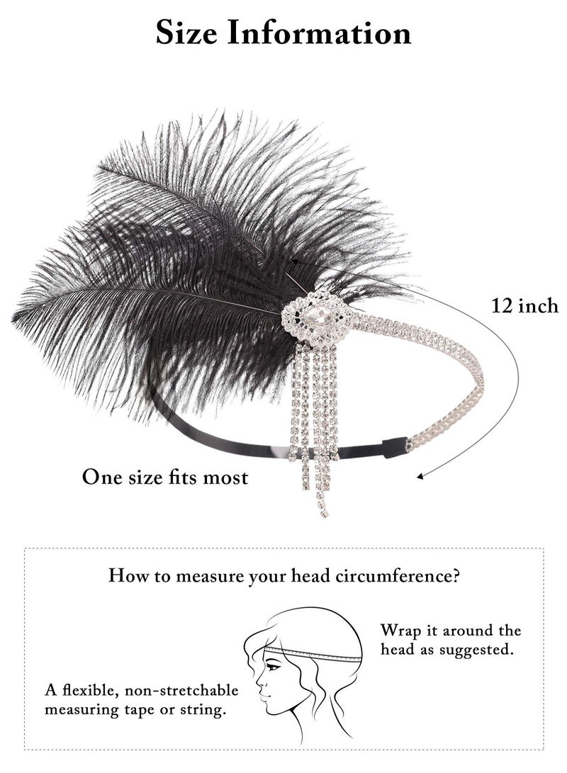 Excefore 1920's Flapper Headband, Great Gatsby Inspired Feather Headpiece 20s Art Deco Hair Accessories BLACK - Image 3