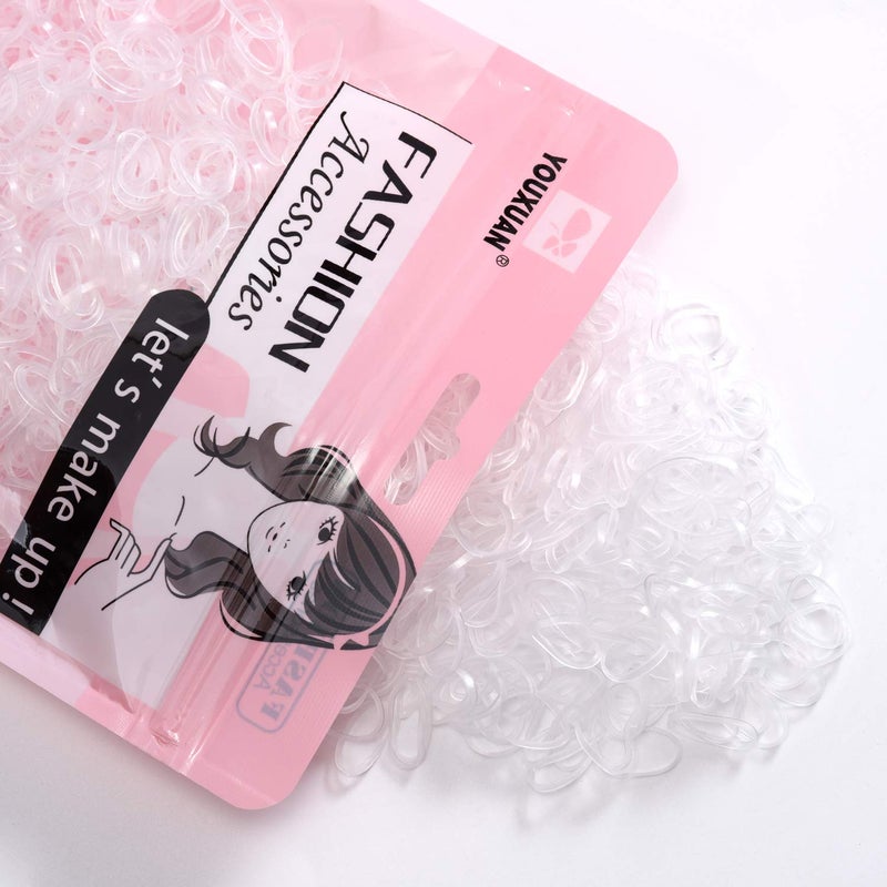 Youxuan 1000-Pack Elastic Hair Ties Non-slip Rubber Hair Bands for Girls, Clear - Image 1