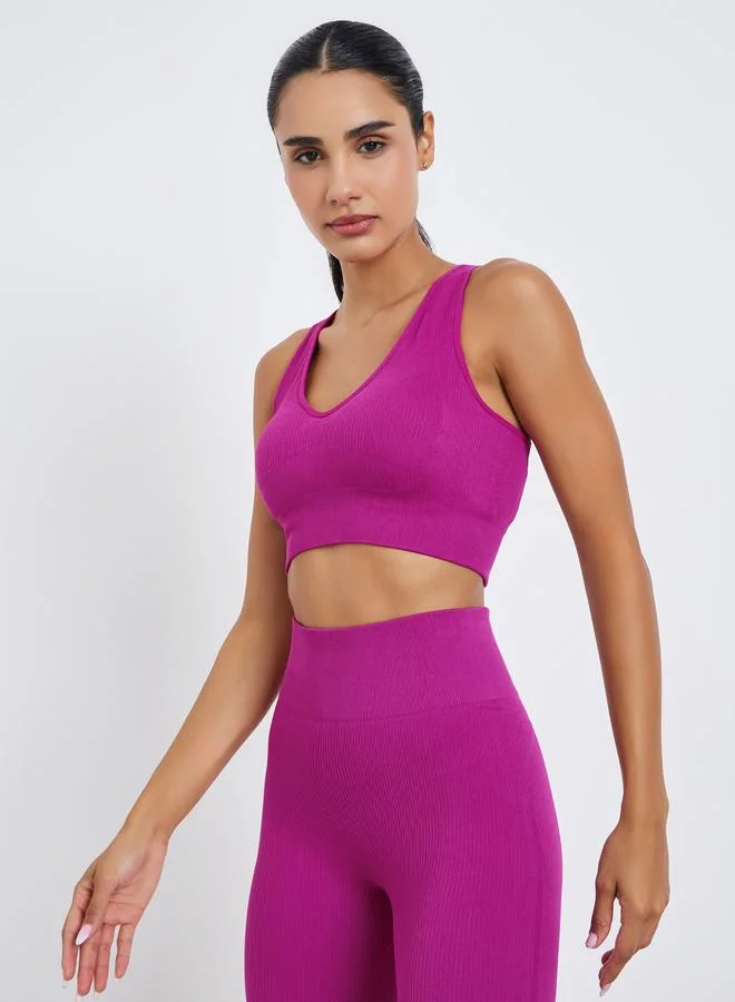 Styli Active Women Rib Textured Racerback Bra and Leggings Set