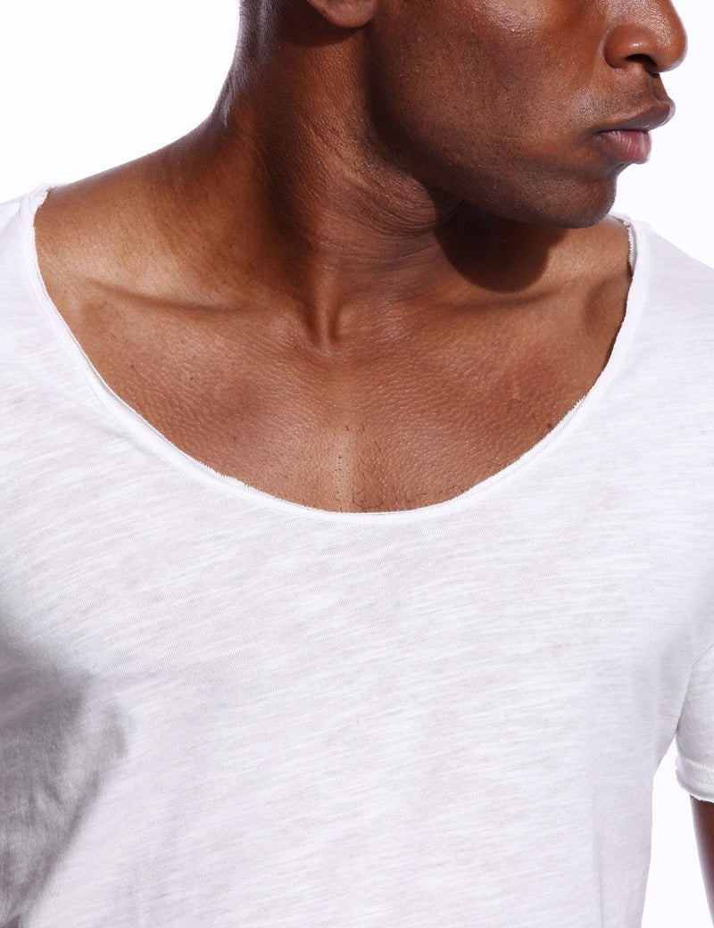 Zbrandy Deep V Neck T Shirt for Men Low Cut Scoop Tee Invisible Tshirt Vee Top White XXL - Image 5