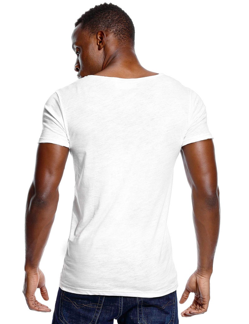Zbrandy Deep V Neck T Shirt for Men Low Cut Scoop Tee Invisible Tshirt Vee Top White XXL - Image 4