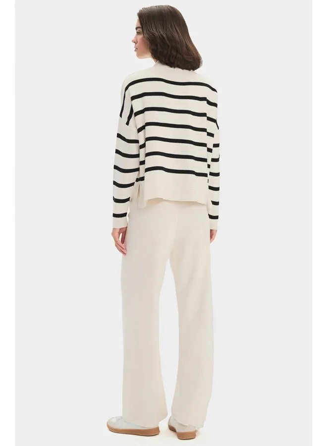 JUNE June Women Half-Neck Striped Knitwear Sweater Ecru - Black