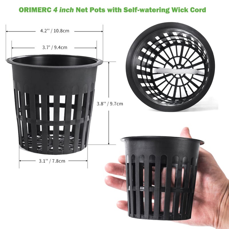 ORIMERC 4 inch 15 Pack Net Cups Pots, with 15 feet Self Watering Rope, 15 Plant Labels, for Hydroponics Aquaponics Kratky Orchid Vegetable Indoor Outdoor Growing Baskets Nursery Slotted Mesh BPA Free - Image 2