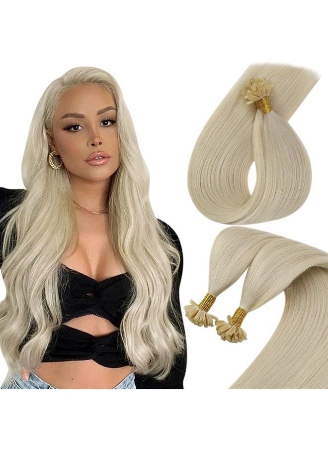 Sunny Hair - Sunny U Tip Blonde Hair Extensions Human Hair #60 Platinum Blonde Utips Fusion Hair Extensions Blonde Pre Bonded U Tip Keratin Hair Extensions Remy Human Hair Blonde Straight 50g 50strands 18inch - Image 1