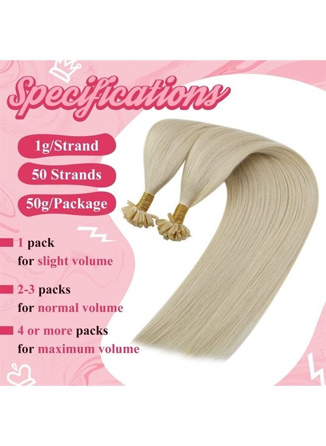 Sunny Hair - Sunny U Tip Blonde Hair Extensions Human Hair #60 Platinum Blonde Utips Fusion Hair Extensions Blonde Pre Bonded U Tip Keratin Hair Extensions Remy Human Hair Blonde Straight 50g 50strands 18inch - Image 1