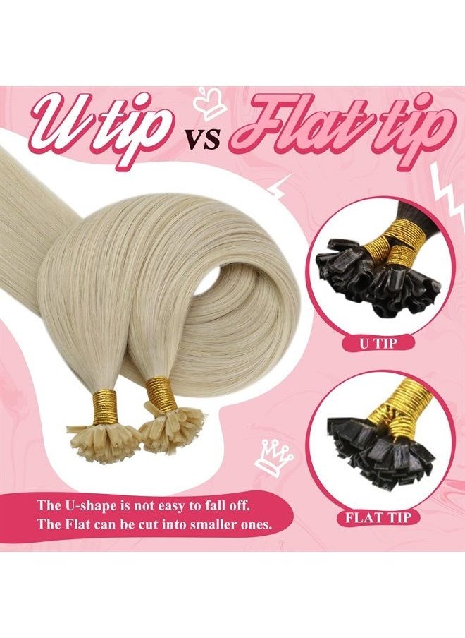 Sunny Hair - Sunny U Tip Blonde Hair Extensions Human Hair #60 Platinum Blonde Utips Fusion Hair Extensions Blonde Pre Bonded U Tip Keratin Hair Extensions Remy Human Hair Blonde Straight 50g 50strands 18inch - Image 1