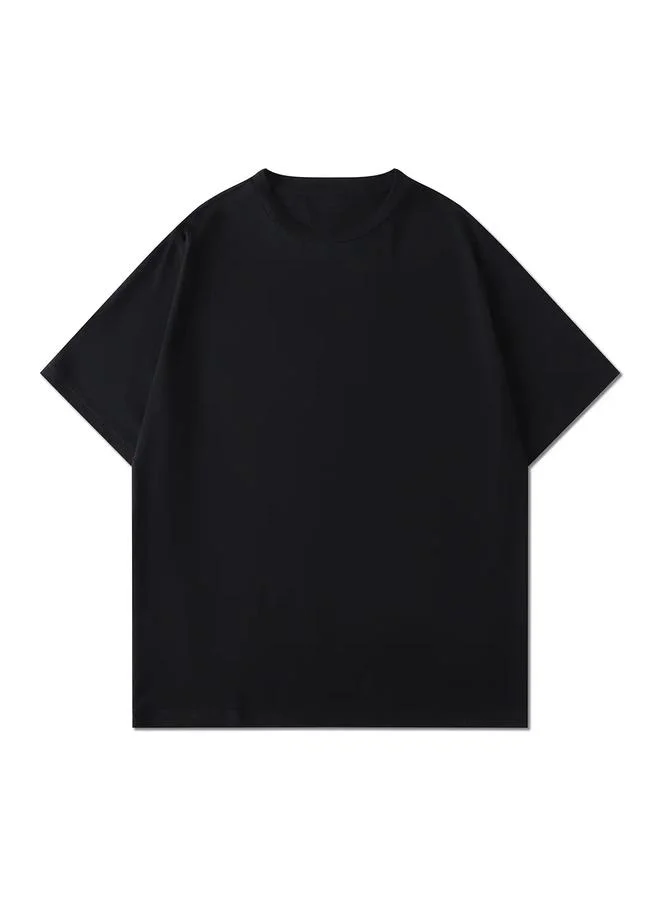 Take Two  Men Black Plain Knitted Round Neck T-Shirt with Short Sleeves for Men | Best Price UAE