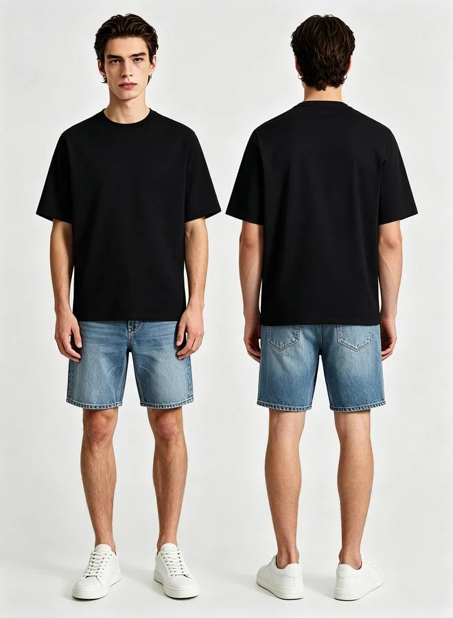 Take Two  Men Black Plain Knitted Round Neck T-Shirt with Short Sleeves for Men | Best Price UAE