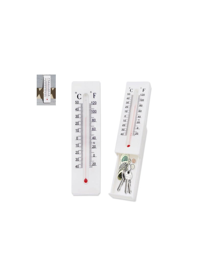 Outdoor Key Cabinet with Hidden Compartment, Decorative Thermometer Key Hider, Secret Storage for Keys, Coins, and Money - 2 Pack of Discreet Hiding Containers. - Image 1