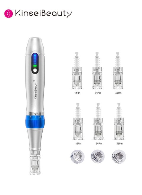 A6 Pro Professional Microneedling Pen with 5-Speed, Wireless Adjustable Micro Needling Microneedle Machine with 12pin+2pcs, 24pin+2pcs, 36pin+2pcs