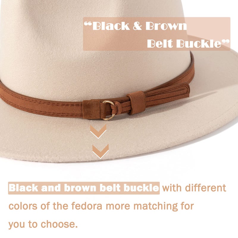 Lisianthus Men & Women Vintage Wide Brim Fedora Hat with Belt Buckle (A Buckle-Creamy, Medium) - Image 3