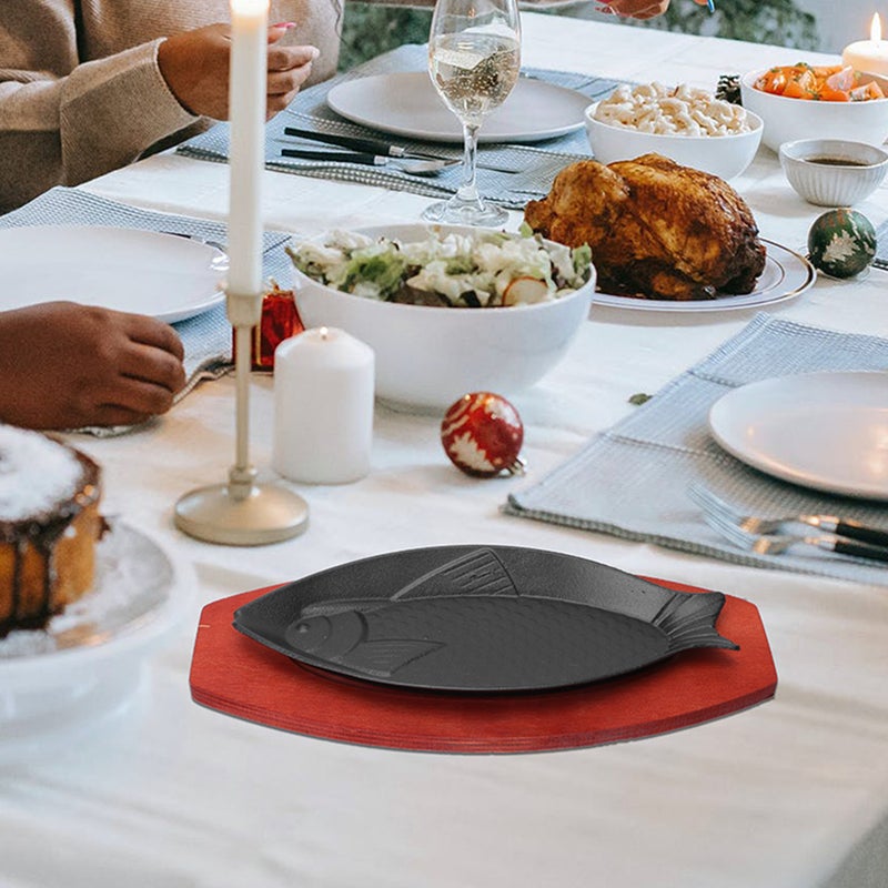 🍳 لوح شواية لتوزيع الحرارة متين من الحديد والخشب مثالي لخبز الستيك - Image 5