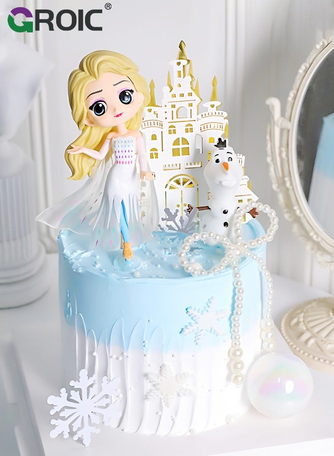 GROIC 2 Pcs Birthday Cake Decorations Figure Ornaments Frozen Elsa Figure Cake Topper, Theme Party Supplies Children's Birthday Cake Decoration Cartoon Princess Doll Cake Decorations for Any Occasion - Image 1