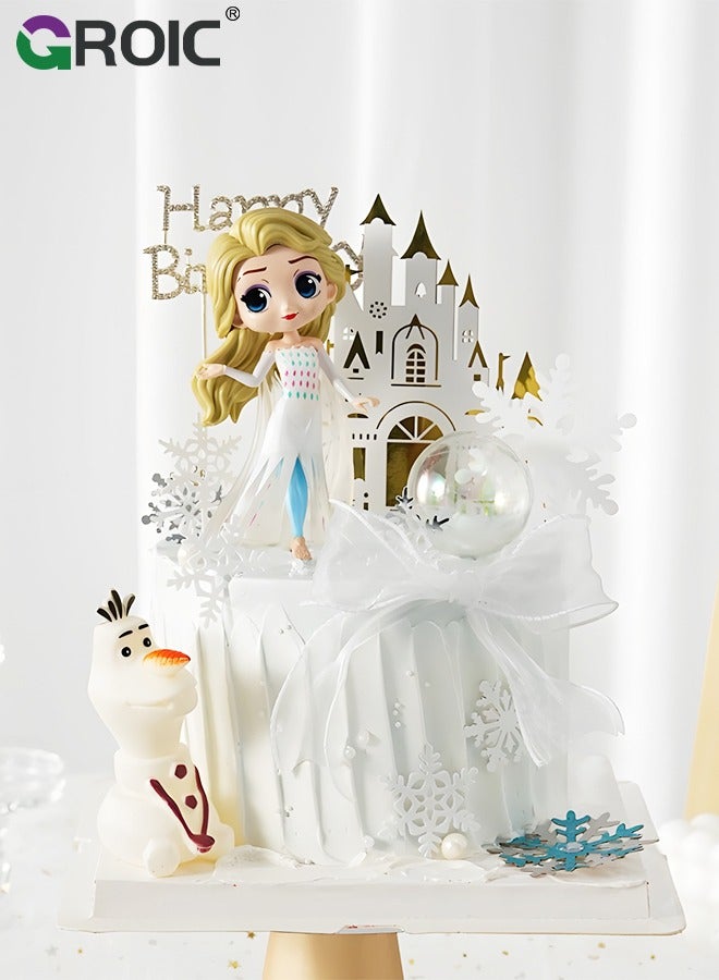 GROIC 2 Pcs Birthday Cake Decorations Figure Ornaments Frozen Elsa Figure Cake Topper, Theme Party Supplies Children's Birthday Cake Decoration Cartoon Princess Doll Cake Decorations for Any Occasion - Image 5