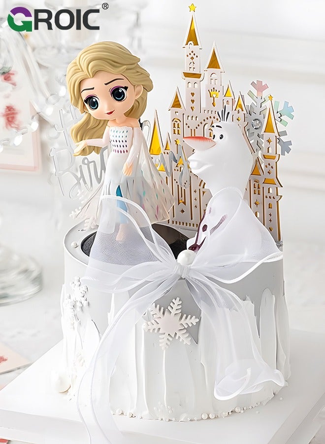 GROIC 2 Pcs Birthday Cake Decorations Figure Ornaments Frozen Elsa Figure Cake Topper, Theme Party Supplies Children's Birthday Cake Decoration Cartoon Princess Doll Cake Decorations for Any Occasion - Image 3