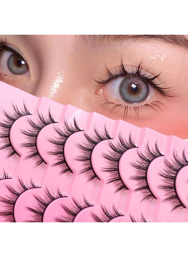 Ahrikiss Ahrikiss Manga Lashes Natural Look Wispy Anime Lashes Soft Fake Eyelashes Lightweight False Eyelashes Faux Mink Lashes Look Like Individual Lashes 8 Pairs Eye Lashes Pack | 009  - Image 1