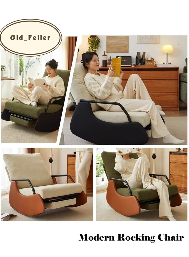 Old_Feller Modern rocking chair, Modern style rocking armchair with footrest and side pockets, Three-position adjustable upholstered high back rocking chair, Lounge chair for balcony, Lazy sofa chair for lounge living room bedroom patio garden （Green/Black）  - Image 3