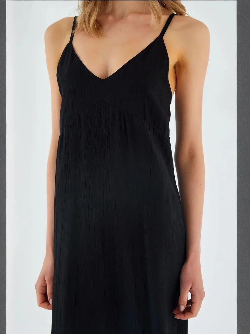 MixRay Black Mixray V-Neck Slit Midi Dress for Women | Best Price UAE