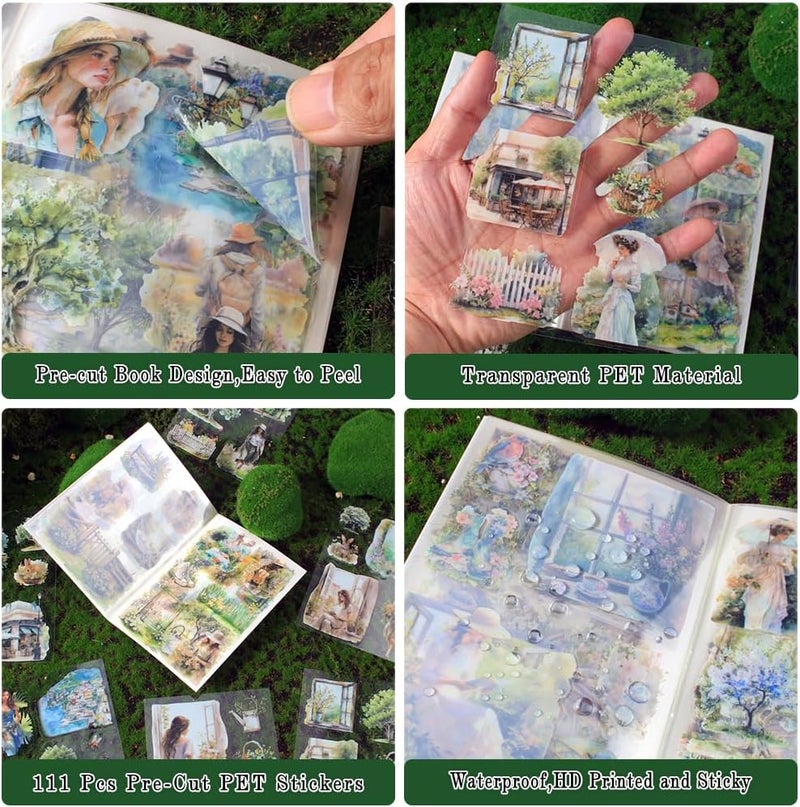 Dwpetzo Spring Landscape Pre-Cut Journal Sticker Book for Junk Journaling, Transparent PET Stickers for Scrapbook Supplies, Scrapbooking, Collage, Planners, Bujo, 20 Sheets - Image 4