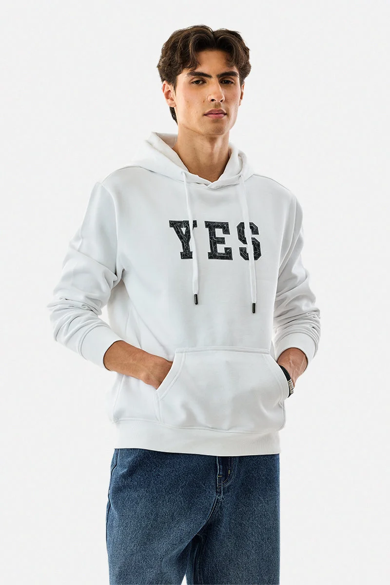 سنيتش White Graphic Long Sleeve Regular Fit Streetwear Hoodie