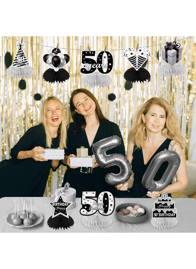 Excelloon - 50Th Birthday Decorations Honeycomb Centerpieces For Women Men 8Pcs Black White Silver Happy 50 Birthday Table Topper Party Supplies Fifty Years Old Birthday Table Sign Decor - Image 1