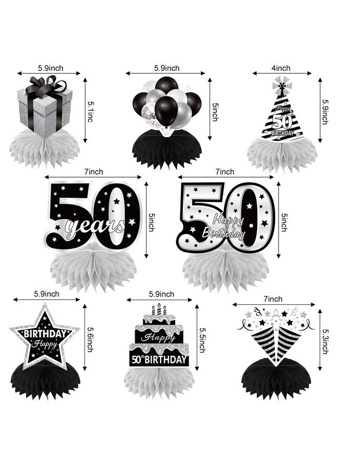 Excelloon - 50Th Birthday Decorations Honeycomb Centerpieces For Women Men 8Pcs Black White Silver Happy 50 Birthday Table Topper Party Supplies Fifty Years Old Birthday Table Sign Decor - Image 1