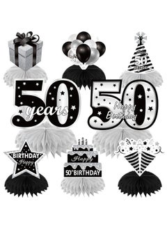 50Th Birthday Decorations Honeycomb Centerpieces For Women Men 8Pcs Black White Silver Happy 50 Birthday Table Topper Party Supplies Fifty Years Old Birthday Table Sign Decor
