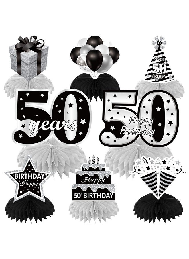 Excelloon - 50Th Birthday Decorations Honeycomb Centerpieces For Women Men 8Pcs Black White Silver Happy 50 Birthday Table Topper Party Supplies Fifty Years Old Birthday Table Sign Decor - Image 1