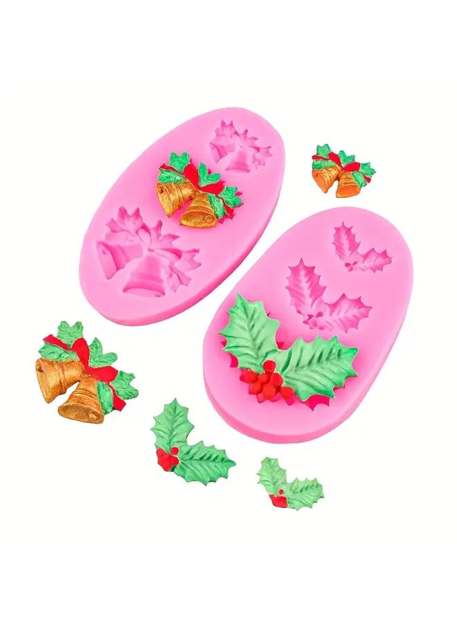 Pink Silicone Holly Leaf Berry Mold For Candy Chocolate Soap Clay Cake Decorating - Image 1