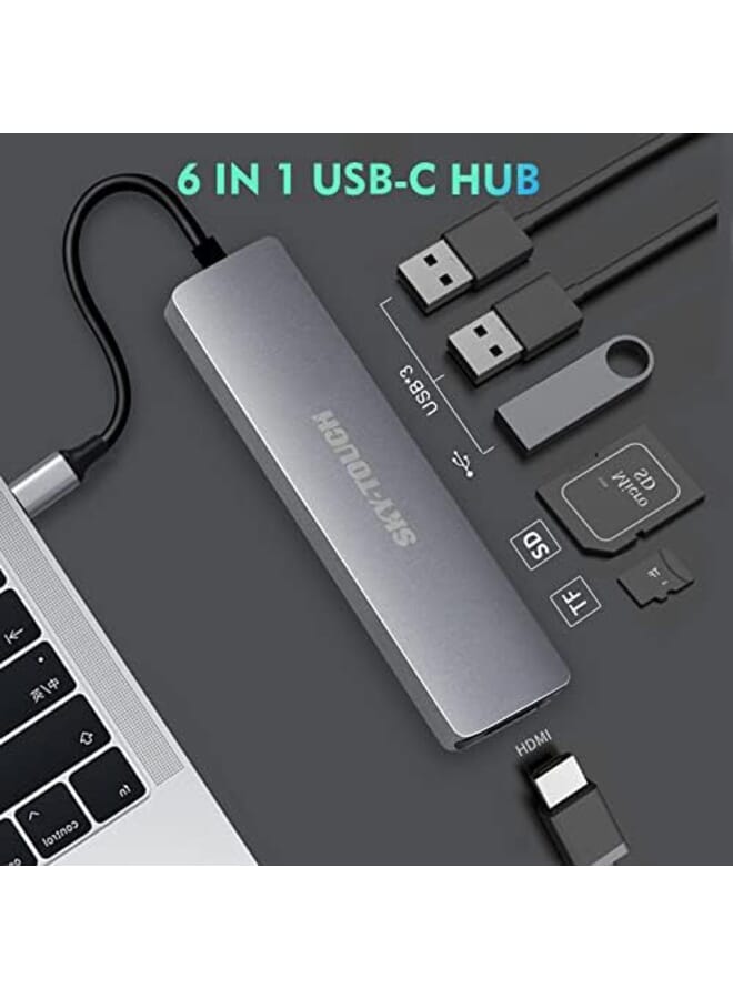 SKY-TOUCH Usb C Hub Multiport Adapter 6 In 1 Portable Space Aluminum Dongle With 4K Hdmi Output 3 Usb 3.0 Ports Sd Micro Sd Card Reader Compatible For Macbook Pro Xps More Type C - Image 2
