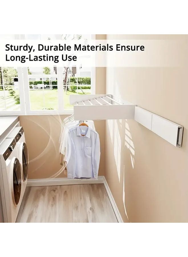 White Wall Mounted Foldable Laundry Drying Rack Space Saving Indoor Clothes Towel Hanger - Image 3