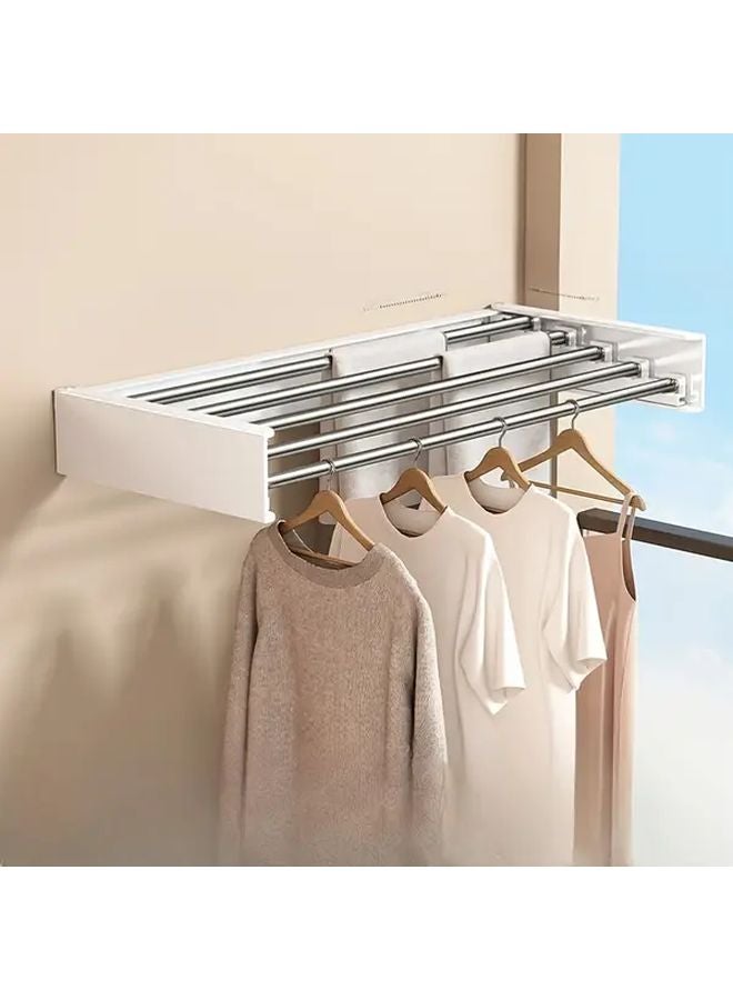 White Wall Mounted Foldable Laundry Drying Rack Space Saving Indoor Clothes Towel Hanger - Image 2