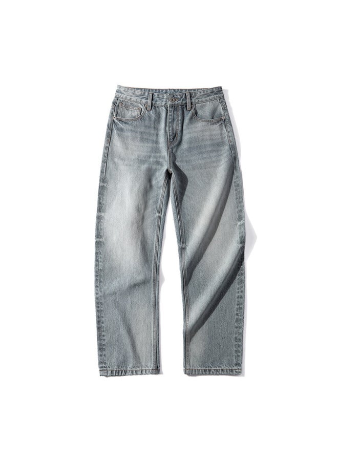 Men's Fashion Trendy Loose Straight-leg Jeans Men's Vintage High Street Embossed Simple Draped Casual Long Pants