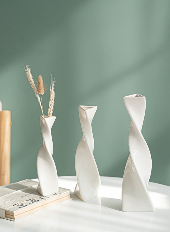 شو وو مجموعة مزهريات سيراميك من 3 قطع - مزهرية زهور للديكور المنزلي العصري، مزهريات زخرفية للمنزل والمكتب وغرفة المعيشة (أبيض) - Image 1