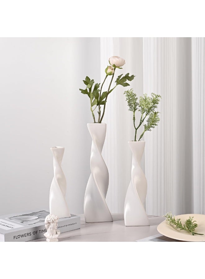 شو وو مجموعة مزهريات سيراميك من 3 قطع - مزهرية زهور للديكور المنزلي العصري، مزهريات زخرفية للمنزل والمكتب وغرفة المعيشة (أبيض) - Image 3