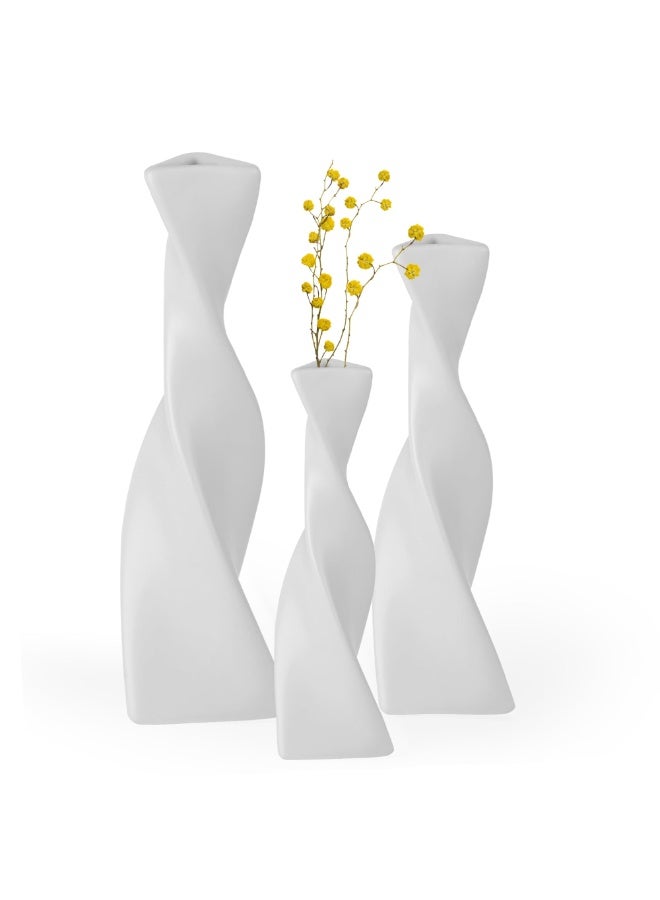 شو وو مجموعة مزهريات سيراميك من 3 قطع - مزهرية زهور للديكور المنزلي العصري، مزهريات زخرفية للمنزل والمكتب وغرفة المعيشة (أبيض) - Image 2