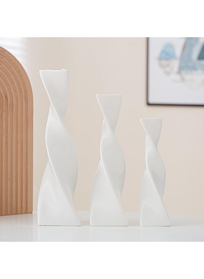 شو وو مجموعة مزهريات سيراميك من 3 قطع - مزهرية زهور للديكور المنزلي العصري، مزهريات زخرفية للمنزل والمكتب وغرفة المعيشة (أبيض) - Image 4