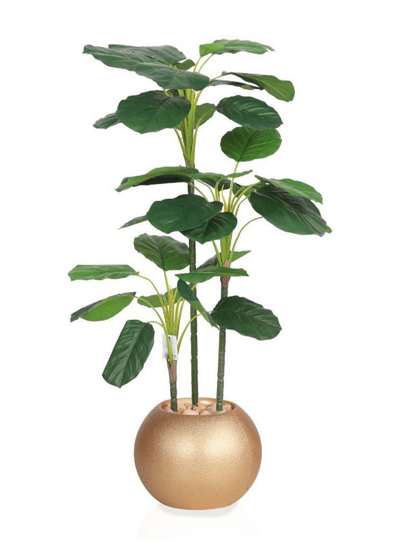 Alrassi 110 cm Artificial Green Tree – Realistic Design with Three Branches and an Elegant Gold Pot - Image 1