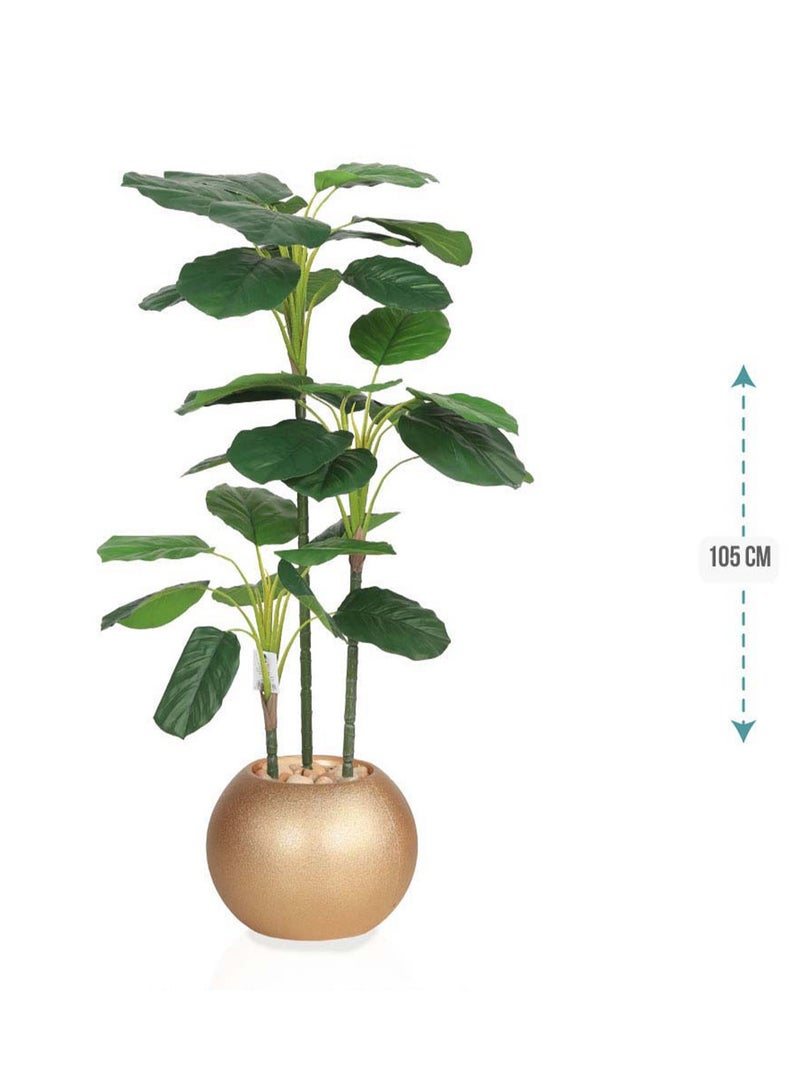 Alrassi 110 cm Artificial Green Tree – Realistic Design with Three Branches and an Elegant Gold Pot - Image 2