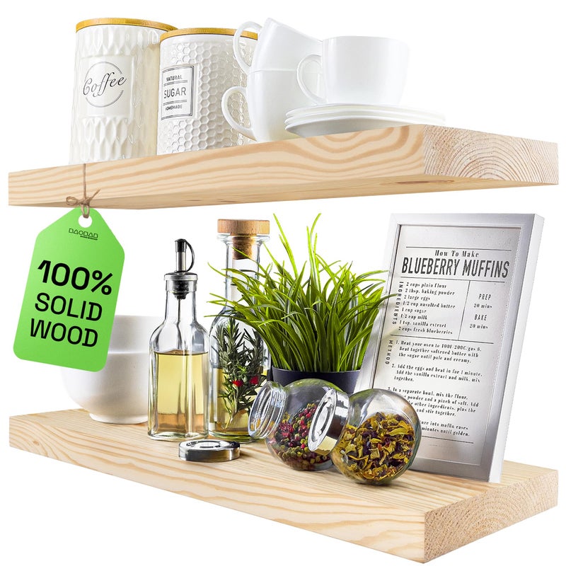 BAOBAB WORKSHOP Wood Floating Shelves for Bathroom Wall  Rustic Shelf 24 inch  Floating Wooden Shelves for Bedroom Kitchen Living Room  Natural Wood Shelves  DIY 24 x 67 Inch Set of 2