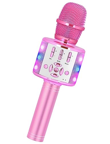 Amazmic Toys for Girls Kids Karaoke Microphone Toddler Microphone for Kids with Lights for Girls Birthday Party Boys Toy Age 3 4 5 6 7 8Light Pink - Image 1